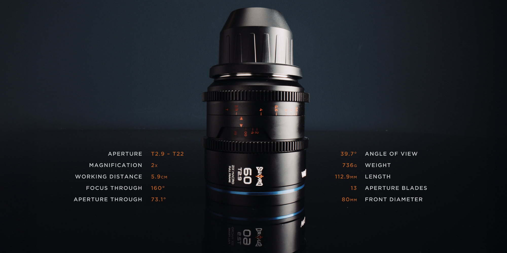 Obiektyw Laowa Sword 60 mm T2,9 2x Macro Cine do Arri PL zdjęcie produktowe wraz ze specyfikacją